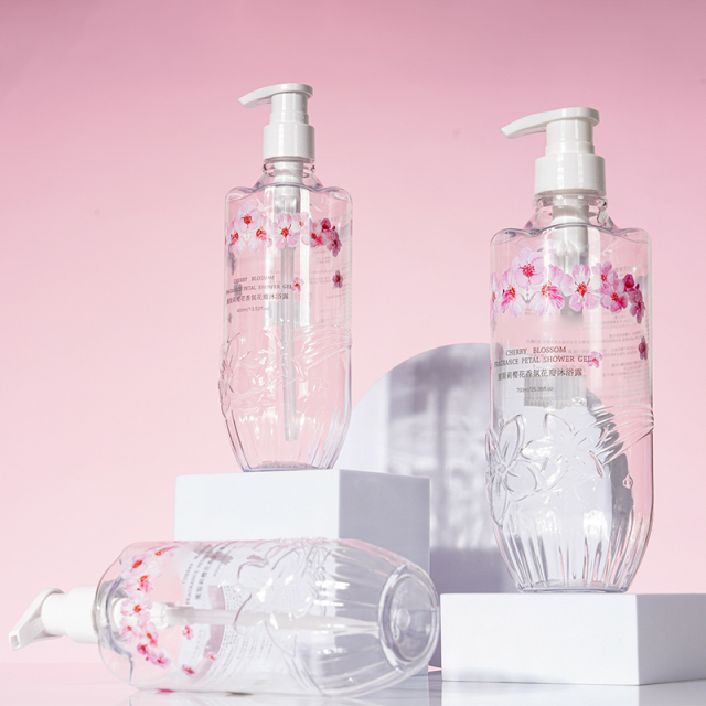 Customized 430ml 600ml Lotion Bottles, Petal Fragrance Bath Gel Packaging, Personal Care Packaging, Pet Care Packaging, China Cosmetics Bottle Packaging Factory