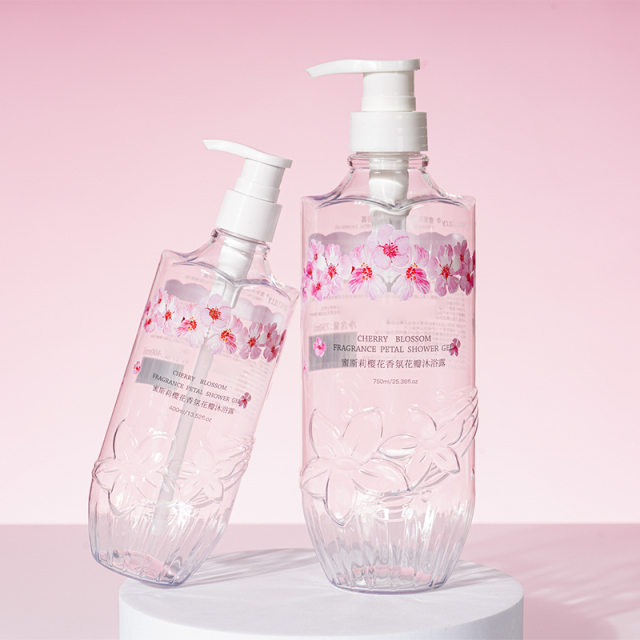 Customized 430ml 600ml Lotion Bottles, Petal Fragrance Bath Gel Packaging, Personal Care Packaging, Pet Care Packaging, China Cosmetics Bottle Packaging Factory