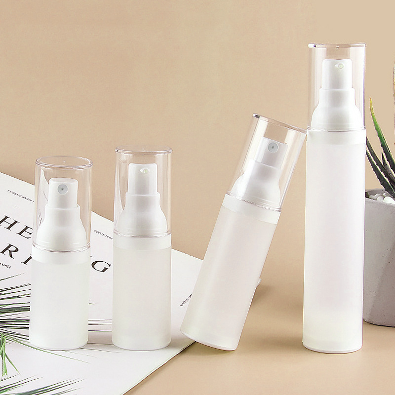 15ml 30ml 50ml Cosmetic Airless Pump Bottles, Transparent Overcap Vacuum Lotion Bottle for Serum Foundation Skincare Liquid, Custom Logo Wholesale Packaging