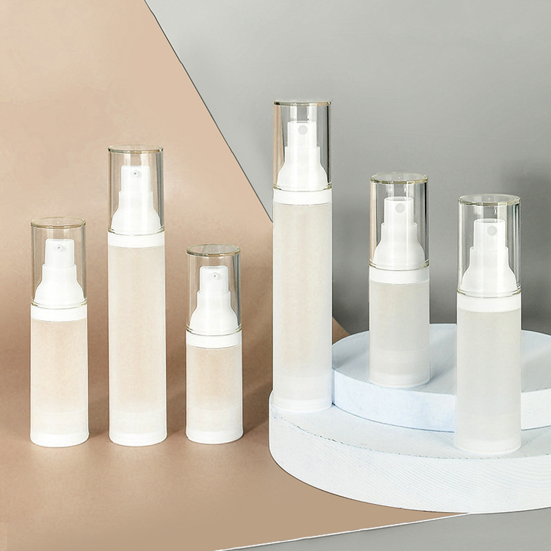 15ml 30ml 50ml Cosmetic Airless Pump Bottles, Transparent Overcap Vacuum Lotion Bottle for Serum Foundation Skincare Liquid, Custom Logo Wholesale Packaging