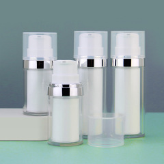 30ml 50ml Silver Ring Airless Pump Bottles, Double Layer Transparent Cosmetic Vacuum Bottle for Serum Lotion Foundation, Custom Logo Skincare Packaging Wholesale Container