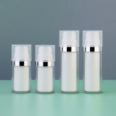 30ml 50ml Silver Ring Airless Pump Bottles, Double Layer Transparent Cosmetic Vacuum Bottle for Serum Lotion Foundation, Custom Logo Skincare Packaging Wholesale Container