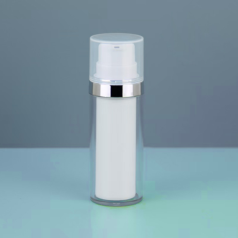 30ml 50ml Silver Ring Airless Pump Bottles, Double Layer Transparent Cosmetic Vacuum Bottle for Serum Lotion Foundation, Custom Logo Skincare Packaging Wholesale Container