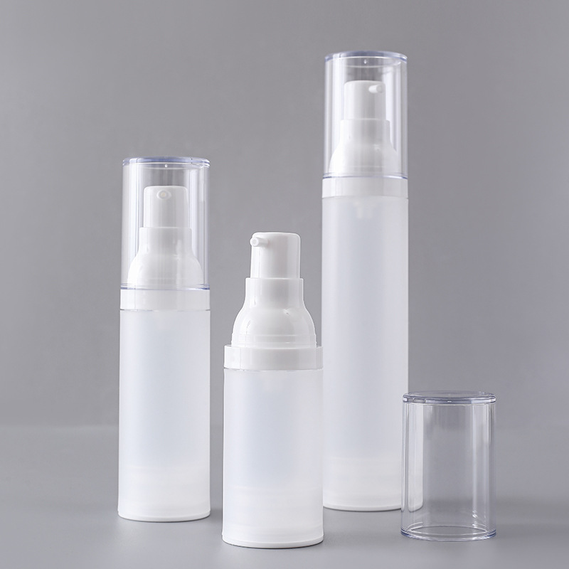 15ml 30ml 50ml Frosted Airless Pump Bottles, Matte White Vacuum Skincare Containers with Clear Cap, Refillable Bottle for Serum Lotion Custom Logo Wholesale