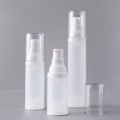 15ml 30ml 50ml Frosted Airless Pump Bottles, Matte White Vacuum Skincare Containers with Clear Cap, Refillable Bottle for Serum Lotion Custom Logo Wholesale