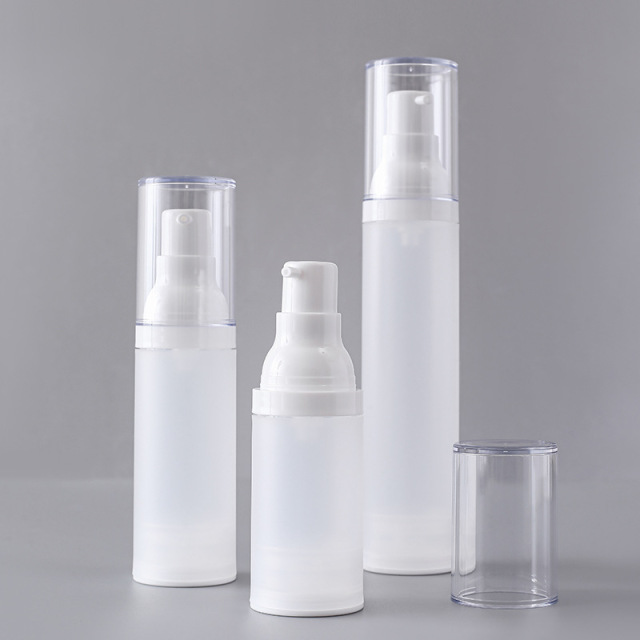 15ml 30ml 50ml Frosted Airless Pump Bottles, Matte White Vacuum Skincare Containers with Clear Cap, Refillable Bottle for Serum Lotion Custom Logo Wholesale