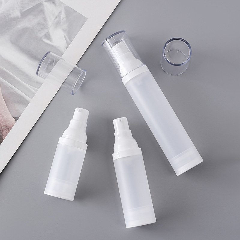 15ml 30ml 50ml Frosted Airless Pump Bottles, Matte White Vacuum Skincare Containers with Clear Cap, Refillable Bottle for Serum Lotion Custom Logo Wholesale