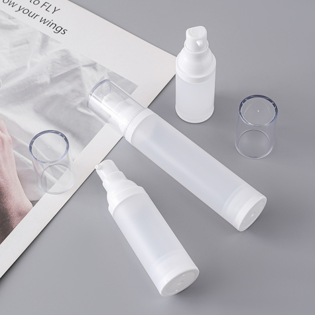 15ml 30ml 50ml Frosted Airless Pump Bottles, Matte White Vacuum Skincare Containers with Clear Cap, Refillable Bottle for Serum Lotion Custom Logo Wholesale