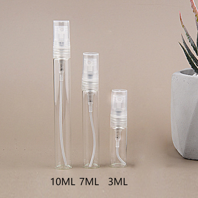 3ml 7ml 10ml Mini Clear Glass Spray Bottles, Portable Fine Mist Perfume Atomizer Vials for Fragrance Sample, Travel Cosmetic Refillable Bottle Custom Logo Wholesale Packaging