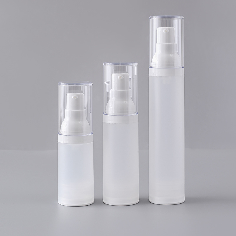 15ml 30ml 50ml Frosted Airless Pump Bottles, Matte White Vacuum Skincare Containers with Clear Cap, Refillable Bottle for Serum Lotion Custom Logo Wholesale