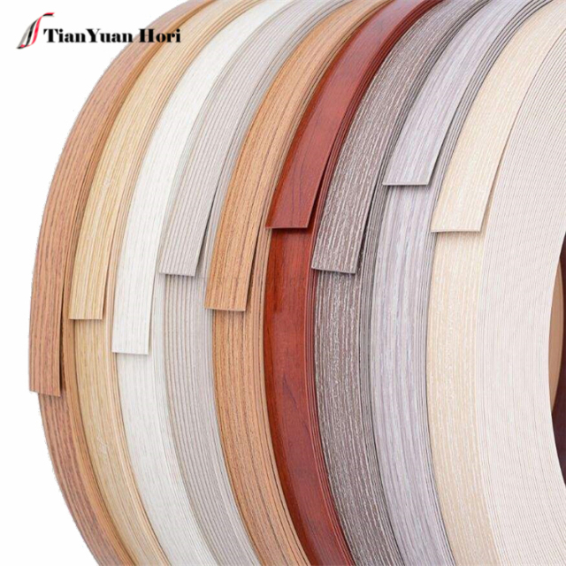 laminated wood grain plastic desk edging decorative door MDF edge band tape for 2mm kitchen cabinet pvc edging strip