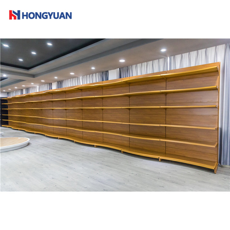 Curved wood grain display rack,Retail Fixtures, Gondola Shelving & LED Lighting | Voxreal Fixture
,Supermarket, Retail Chain Gondola Shelves and LED Lighting Manufacturer. 