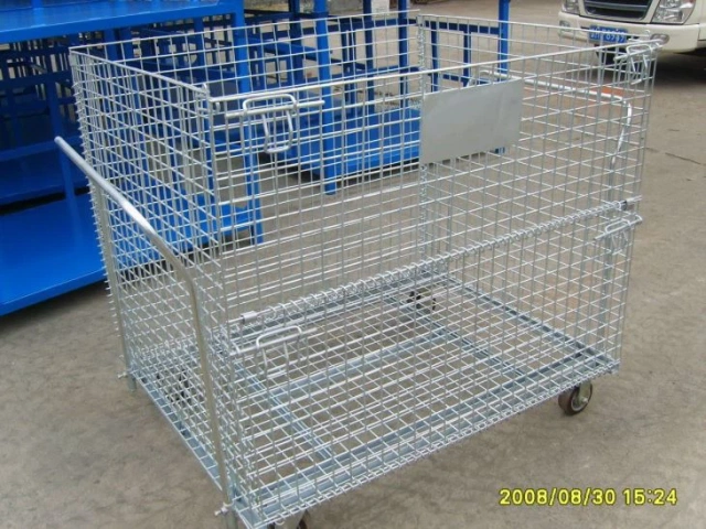 Industry Warehouse Storage Foldable Steel Pallet Baskets Wire Mesh Container,Warehouse Pallet Racking Accessories | Voxreal Fixture,Supermarket, Retail Chain Gondola Shelves and LED Lighting Manufacturer. 