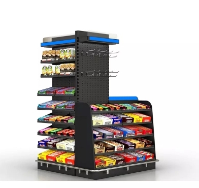 Checkout Counter with Display Shelf,Real-Time Store Data & Counters | Voxreal Fixture
,Supermarket, Retail Chain Gondola Shelves and LED Lighting Manufacturer. 