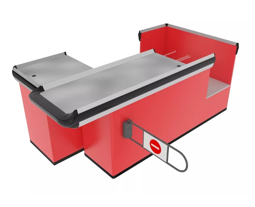 Checkout Desk with Plastic Bag Dispenser And Supermarket Entrance Gate,Real-Time Store Data & Counters | Voxreal Fixture,Supermarket, Retail Chain Gondola Shelves and LED Lighting Manufacturer. 