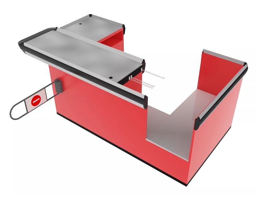Checkout Desk with Plastic Bag Dispenser And Supermarket Entrance Gate,Real-Time Store Data & Counters | Voxreal Fixture,Supermarket, Retail Chain Gondola Shelves and LED Lighting Manufacturer. 