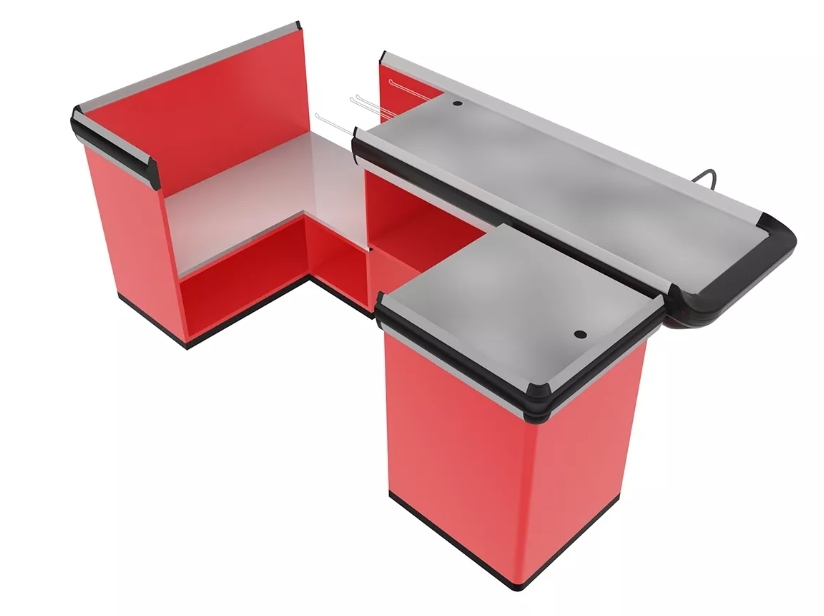 Checkout Desk with Plastic Bag Dispenser And Supermarket Entrance Gate,Real-Time Store Data & Counters | Voxreal Fixture,Supermarket, Retail Chain Gondola Shelves and LED Lighting Manufacturer. 