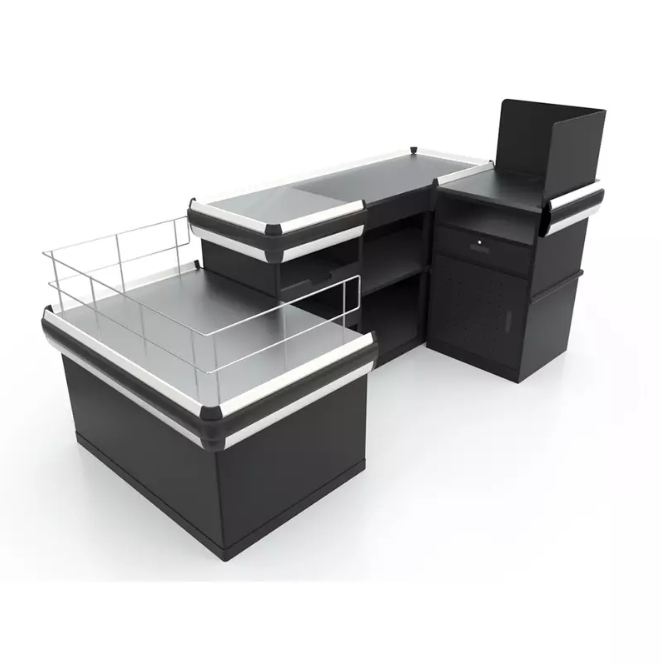 Supermarket Cashier Counter with Platform,Real-Time Store Data & Counters | Voxreal Fixture,Supermarket, Retail Chain Gondola Shelves and LED Lighting Manufacturer. 