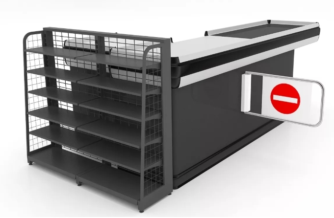 Simple Supermarket Checkout Counter with Conveyor Belt,Real-Time Store Data & Counters | Voxreal Fixture,Supermarket, Retail Chain Gondola Shelves and LED Lighting Manufacturer. 