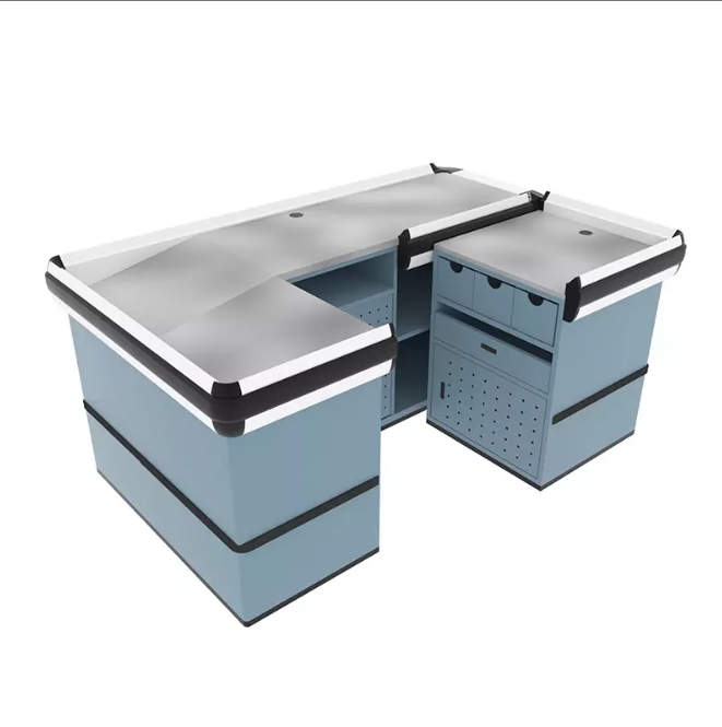 Checkout Counter with Useful Storage Space,Real-Time Store Data & Counters | Voxreal Fixture,Supermarket, Retail Chain Gondola Shelves and LED Lighting Manufacturer. 