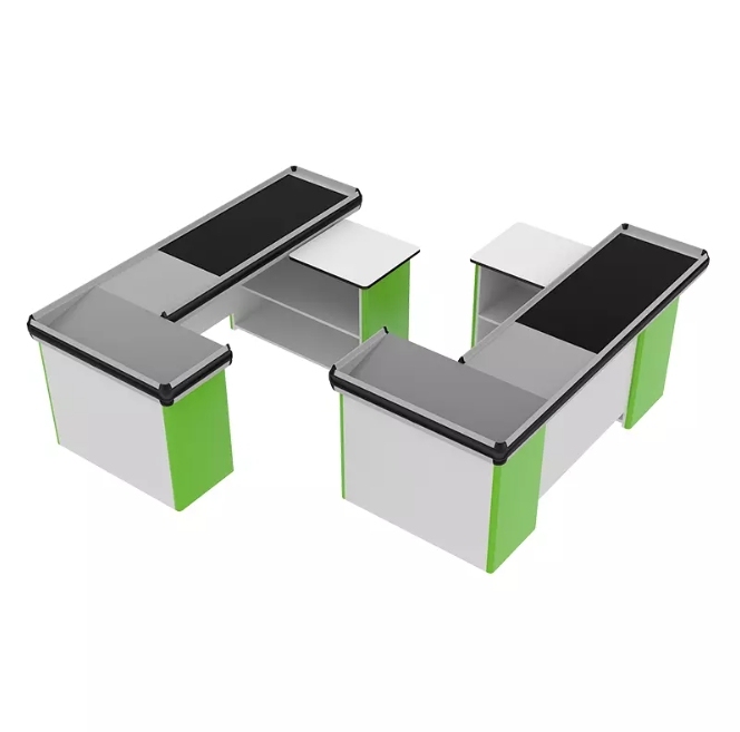 Checkout Counter with Conveyor Belt,Real-Time Store Data & Counters | Voxreal Fixture,Supermarket, Retail Chain Gondola Shelves and LED Lighting Manufacturer. 