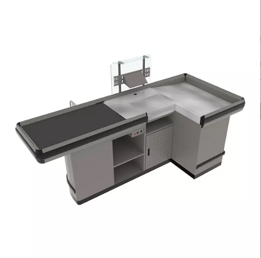 Checkout Counter with Conveyor Belt And Platform,Real-Time Store Data & Counters | Voxreal Fixture,Supermarket, Retail Chain Gondola Shelves and LED Lighting Manufacturer. 