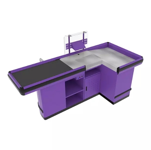Checkout Counter with Conveyor Belt And Platform,Real-Time Store Data & Counters | Voxreal Fixture,Supermarket, Retail Chain Gondola Shelves and LED Lighting Manufacturer. 