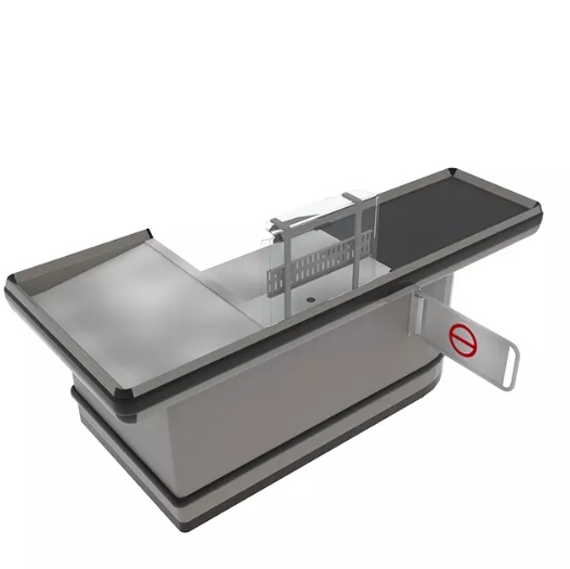 Checkout Counter with Conveyor Belt And Platform,Real-Time Store Data & Counters | Voxreal Fixture,Supermarket, Retail Chain Gondola Shelves and LED Lighting Manufacturer. 