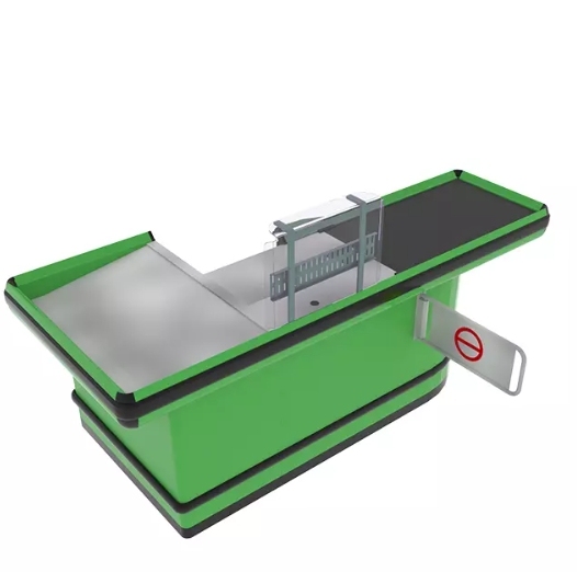 Checkout Counter with Conveyor Belt And Platform,Real-Time Store Data & Counters | Voxreal Fixture,Supermarket, Retail Chain Gondola Shelves and LED Lighting Manufacturer. 
