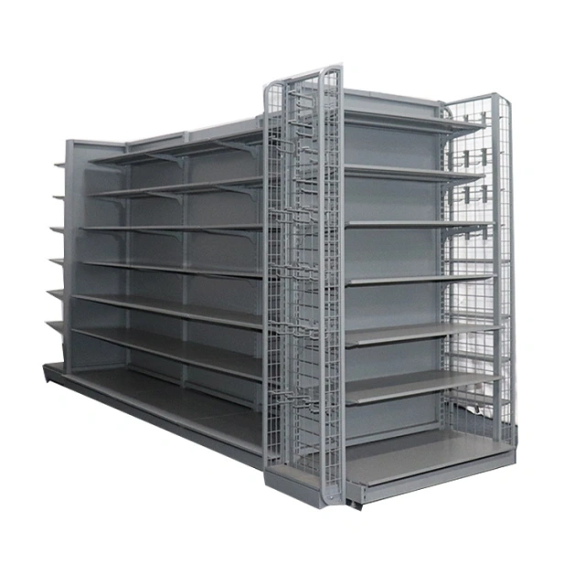 Heavy Duty Black Metal Double Sided Retail Store Gondola Tego Shelving,retail store fixtures supplier China,Supermarket, Retail Chain Gondola Shelves and LED Lighting Manufacturer. 