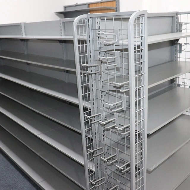 Heavy Duty Black Metal Double Sided Retail Store Gondola Tego Shelving,retail store fixtures supplier China,Supermarket, Retail Chain Gondola Shelves and LED Lighting Manufacturer. 