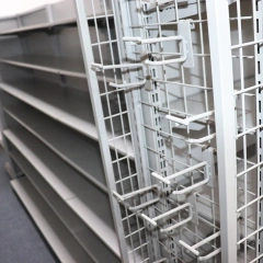 Heavy Duty Black Metal Double Sided Retail Store Gondola Tego Shelving,retail store fixtures supplier China,Supermarket, Retail Chain Gondola Shelves and LED Lighting Manufacturer. 
