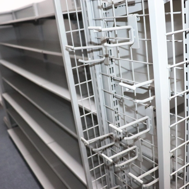 Heavy Duty Black Metal Double Sided Retail Store Gondola Tego Shelving,retail store fixtures supplier China,Supermarket, Retail Chain Gondola Shelves and LED Lighting Manufacturer. 