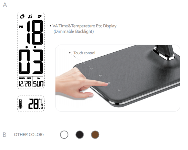 2020 Fashion Imitation leather Foldable LED desk lamp with calendar display and alarm clock and 3C light modes for office