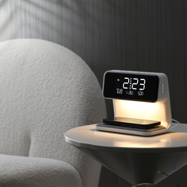 Wireless Charger Bedside Digital Alarm Clock with Night Light Bedroom A26