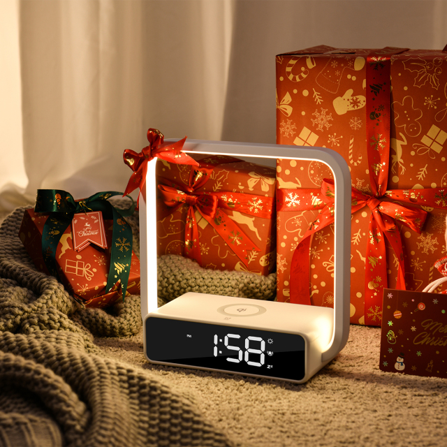 Bedside Night Light Table Lamp Touch Dimmer with Wireless Charger and Digital Clock B18