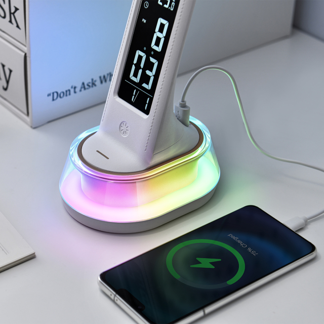 LED Desk Lamp with Clock and RGB Light