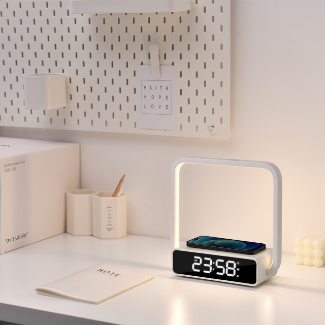 Bedside Night Light Table Lamp Touch Dimmer with Wireless Charger and Digital Clock B18