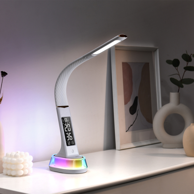LED Desk Lamp with Clock and RGB Light