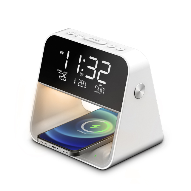 Wireless Charger Bedside Night Light Table Lamp with Digital Alarm Clock A27