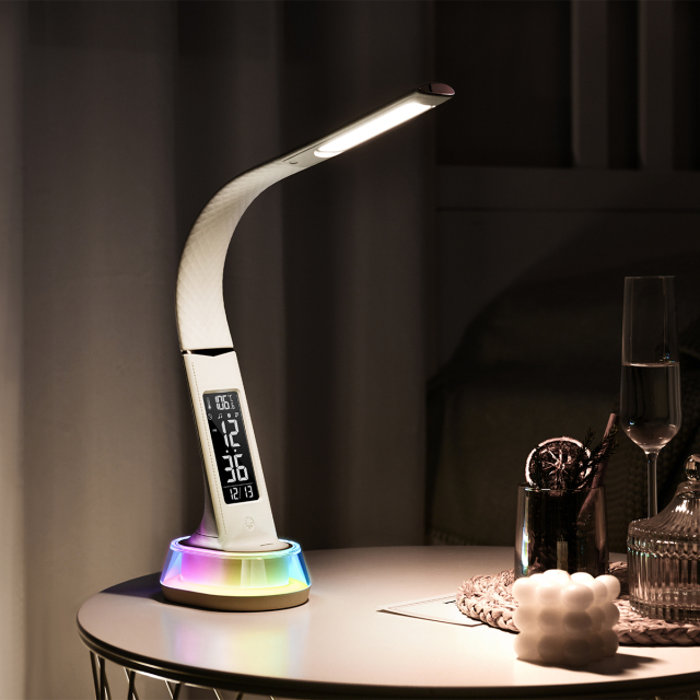 LED Desk Lamp with Clock and RGB Light