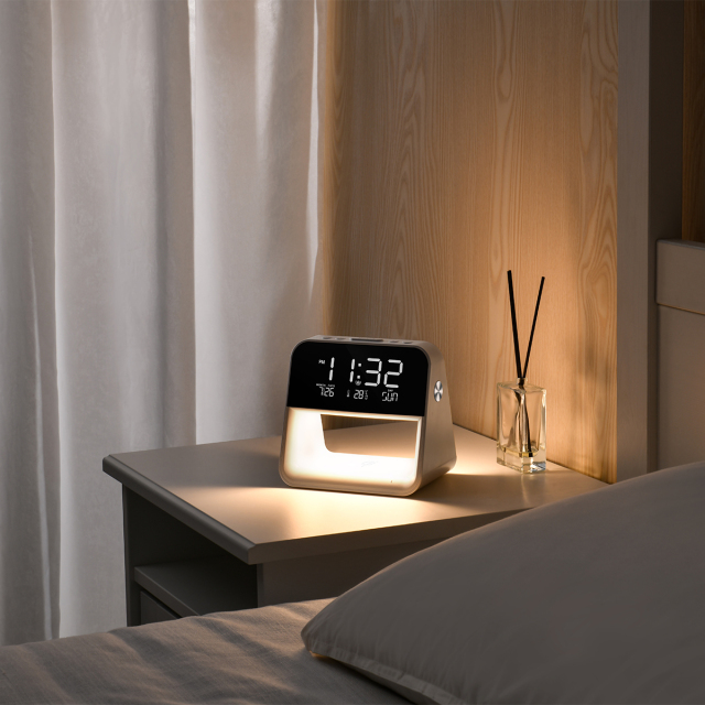 Wireless Charger Bedside Night Light Table Lamp with Digital Alarm Clock A27