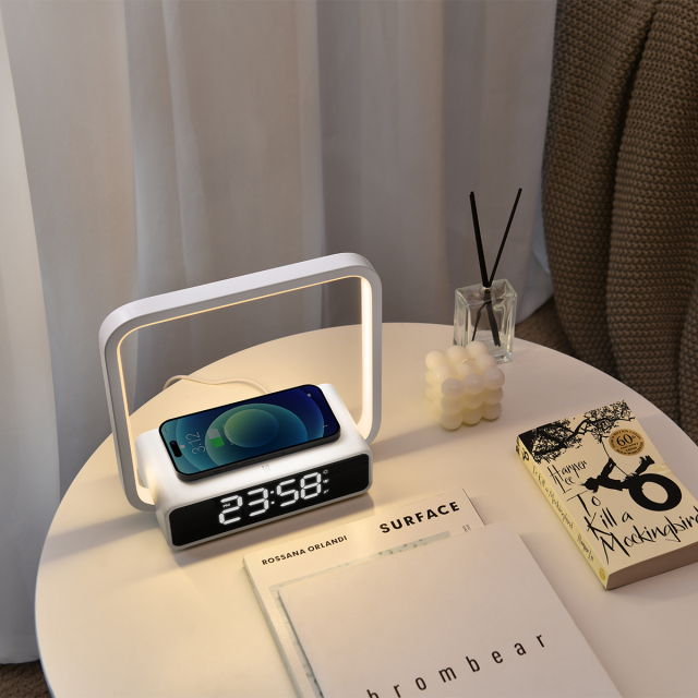 Bedside Night Light Table Lamp Touch Dimmer with Wireless Charger and Digital Clock B18