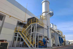 Spraying waste gas + drying waste gas