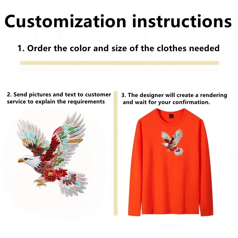 Orange summer round neck long sleeved bird embroidery pattern can be customized with any logo and printed with name and number