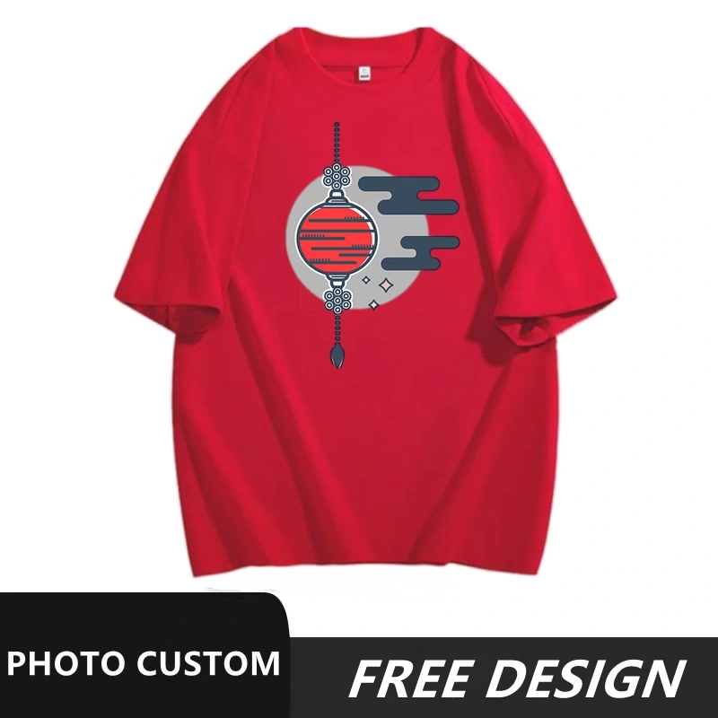 Customized red short sleeved shirt with printable logo pattern, name, and number patches