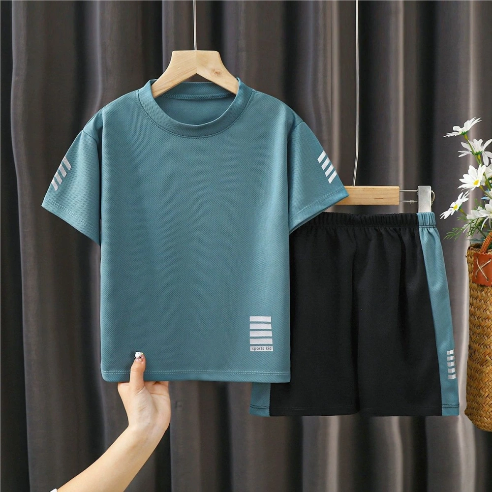 Light green short sleeved children's set can be customized with any image, logo, and printed name and number