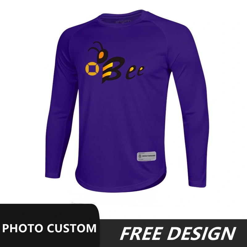 Purple long-sleeved shirt can be customized with any pattern, LOGO, name and number