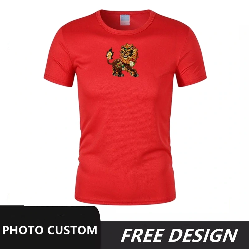 Red summer round neck short sleeved Kirin pattern can be customized with any logo and printed with name and number