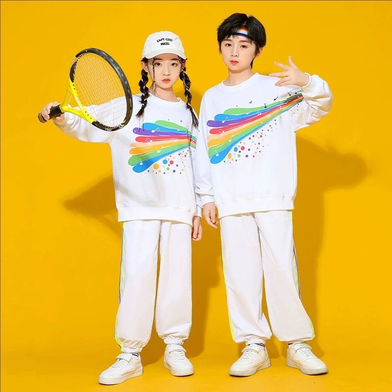 White children's long sleeved set can be customized with any image, logo, and printed name and number